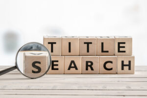 Title Search spelled in wooden blocks